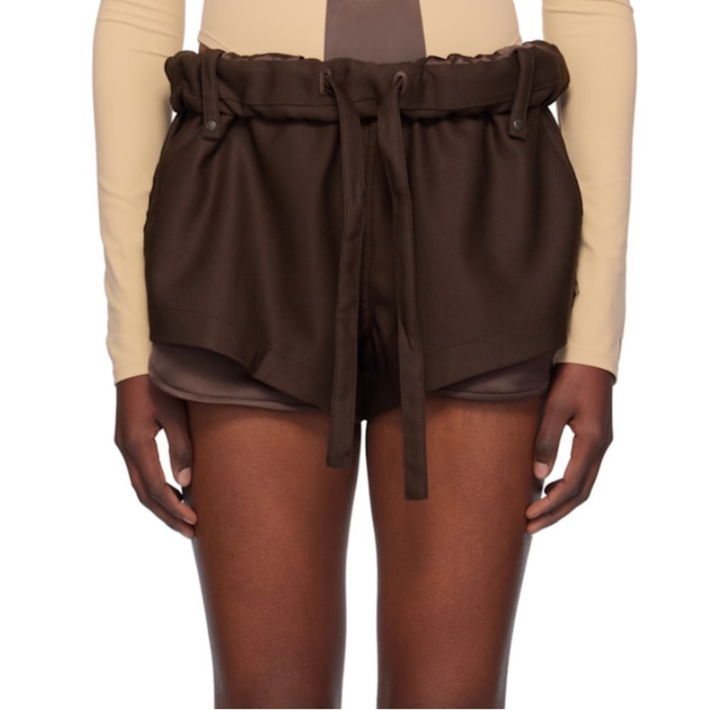 Open YY Brown Rolled Waist Mini Shorts